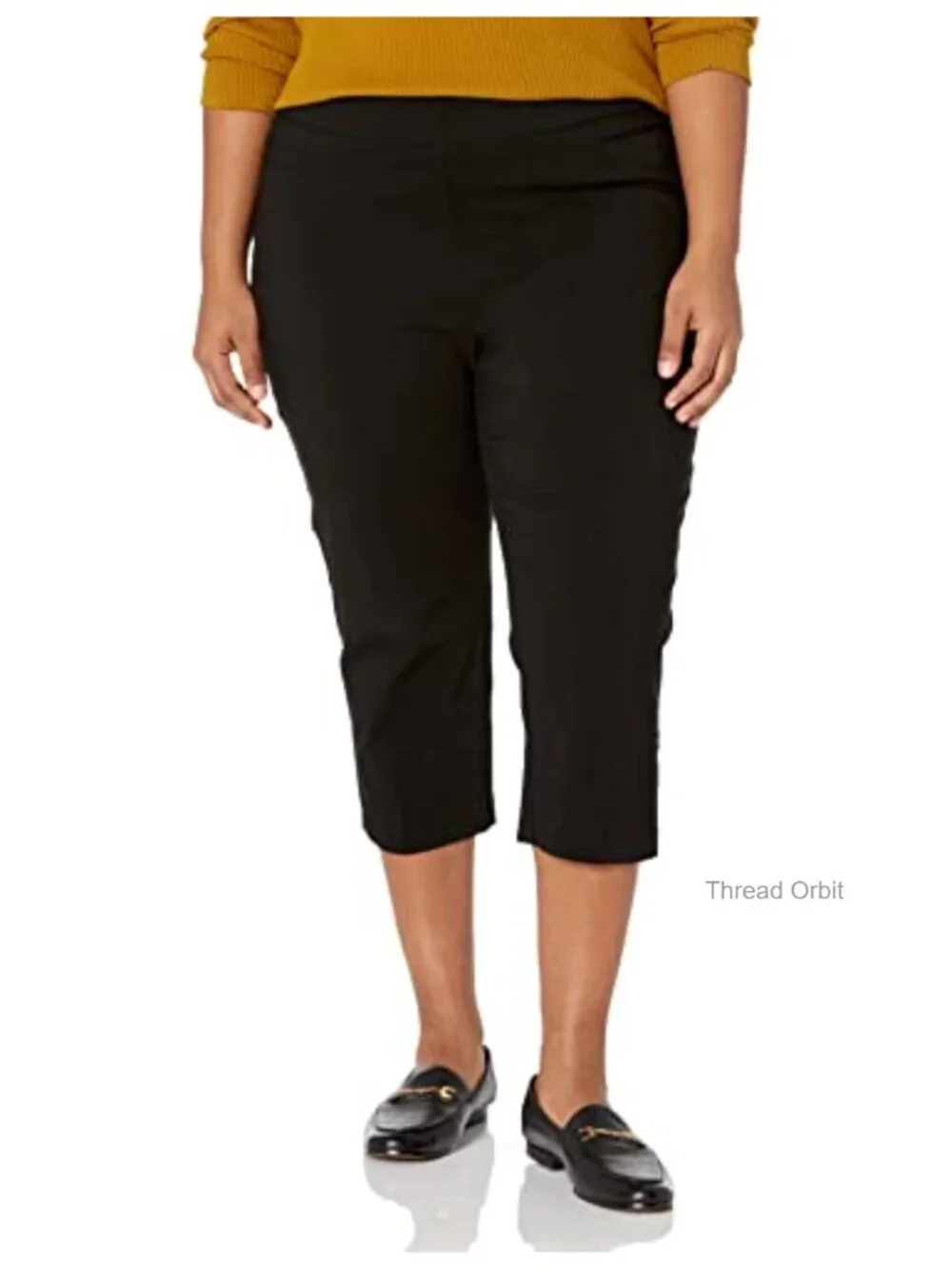 Plus Size Pull On Stretch Capri Pants High Waist Crop Straight Leg with Pockets